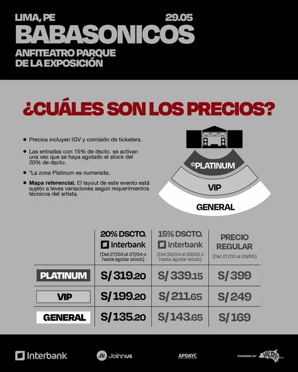 Precios de entradas para el concierto de Babasónicos en Lima el 29 de mayo / Instagram / Veltrac 