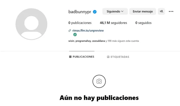 Para evitar seguir siendo criticado Bad Bunny eliminó todas las fotografías de su cuenta oficial de Instagram y restringió los comentarios/ Foto: Instagram