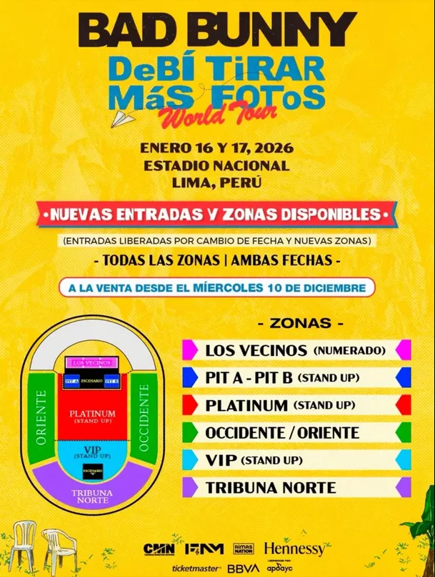Las nuevas zonas para el concierto de Bad Bunny en Lima / Instagram