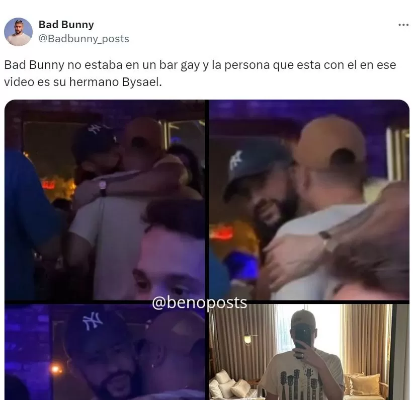 Bad Bunny fue visto muy cariñoso con otro hombre en un bar de Nashville / X