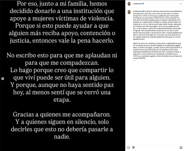 Pronunciamiento de Korina Rivadeneira. Fuente: Instagram