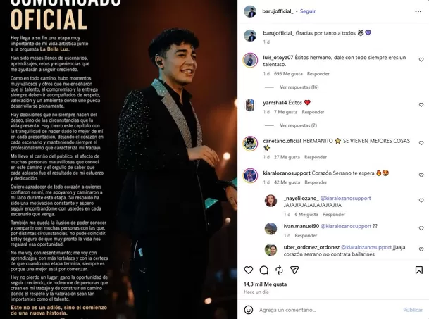 Baruj Ocharán se despide de La Bella Luz con inesperada reflexión sobre el respeto. Foto: IG barujofficial_ Baruj Ocharán se despide de La Bella Luz con inesperada reflexión sobre el respeto. Foto: IG barujofficial_