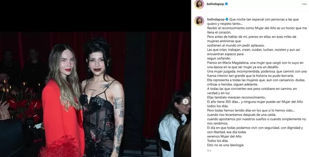 Belinda compartió un sentido mensaje tras recibir reconocimiento como Mujer del Año / Instagram Belinda compartió un sentido mensaje tras recibir reconocimiento como Mujer del Año / Instagram