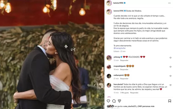 La dedicatoria de Beto Da Silva a Ivana Yturbe por sus 'Bodas de madera' / Instagram