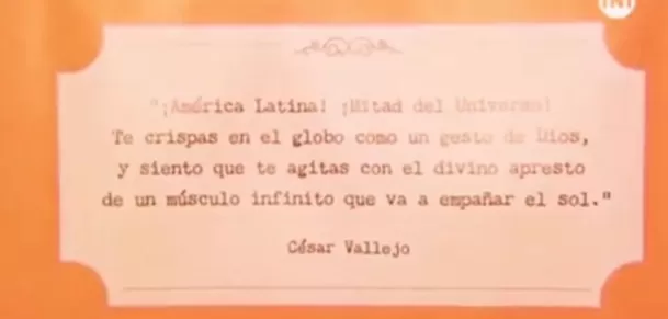 Este es el fragmento del poema 'Canto a América' del poeta peruano César Vallejo que se incluyó previa a la presentación de Bizarrap/Foto: Latin Grammy