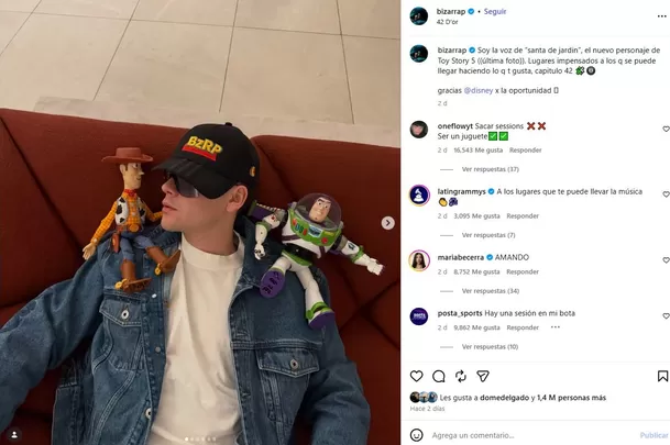 El exitoso productor argentino fue confirmado como parte de Toy Story 5 y prestará su voz a un nuevo personaje que aparecerá en la esperada película de Disney y Pixar. Foto: Instagram @bzrrp