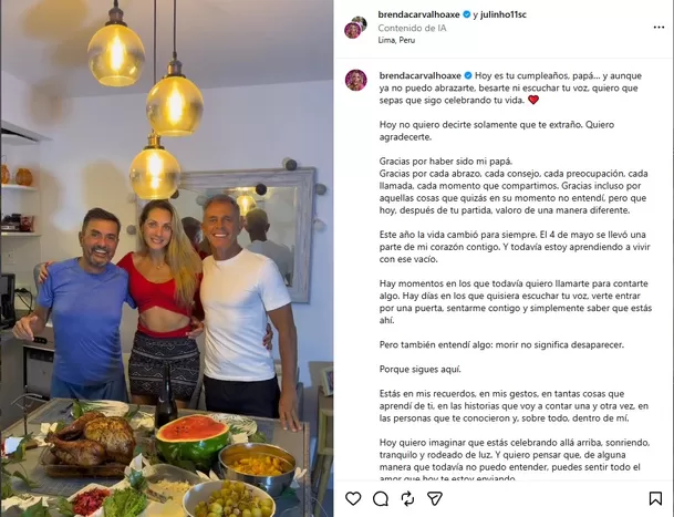 Brenda Carvalho recuerda a su papá fallecido en el día de su cumpleaños/ Captura