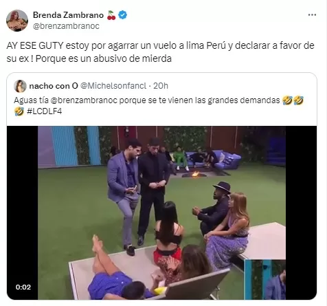 Respuesta de Brenda Zambrano a las afirmaciones de Guty Carrera en La Casa de los Famosos. Fuente: X