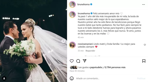 Brunella Horna rememoró el día de su boda con Richard Acuña, tras cumplirse su primer año de casados este 7 de enero/Foto: Istagram