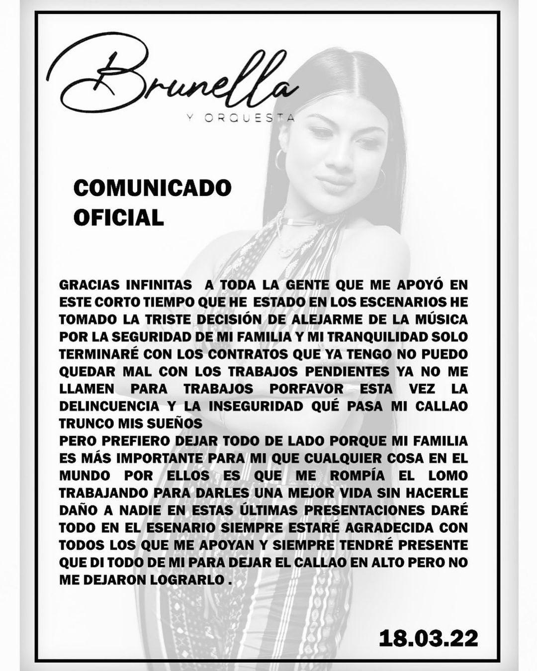 Brunella Torpoco anuncia su retiro de la música tras amenazas de delincuentes