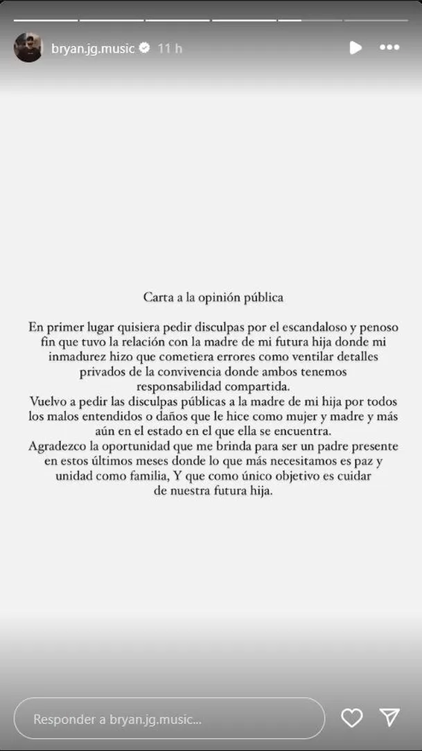 Comunicado de Bryan Torres/Foto: Instagram Comunicado de Bryan Torres/Foto: Instagram