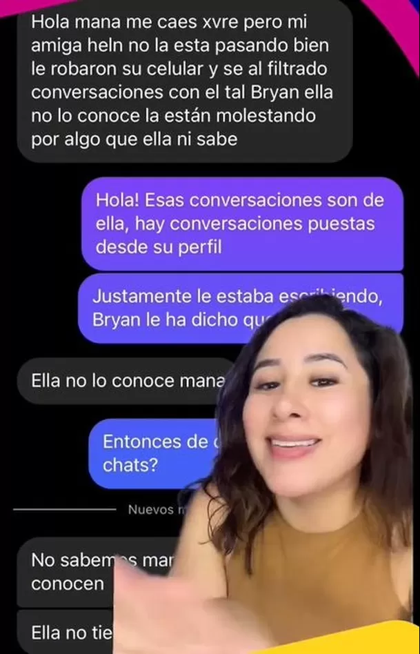 Un amigo de Hellen aseguró que a la joven le robaron el celular y que no conoce a Bryan Torres / Captura