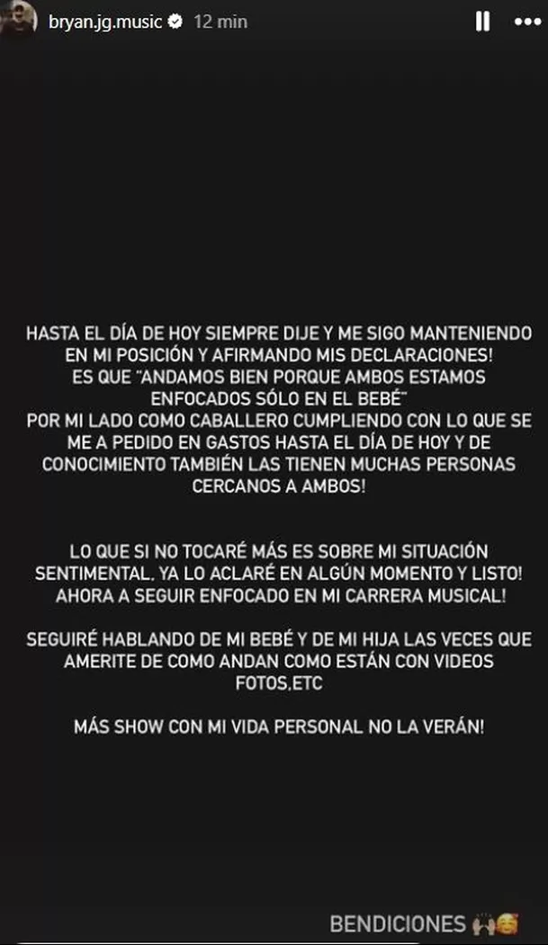 Respuesta de Bryan Torres a Samahara Lobatón tras comunicado / Instagram