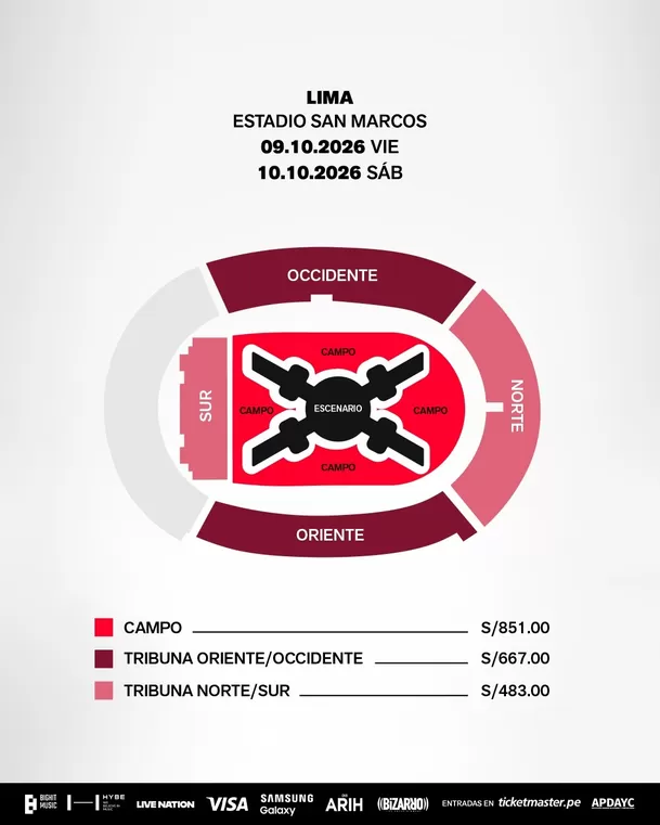 Precios de entradas para los conciertos de BTS en Lima en octubre / Difusión