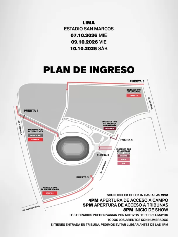 Plan de ingreso para los conciertos de BTS en Lima / IG: @livenationperu Plan de ingreso para los conciertos de BTS en Lima / IG: @livenationperu