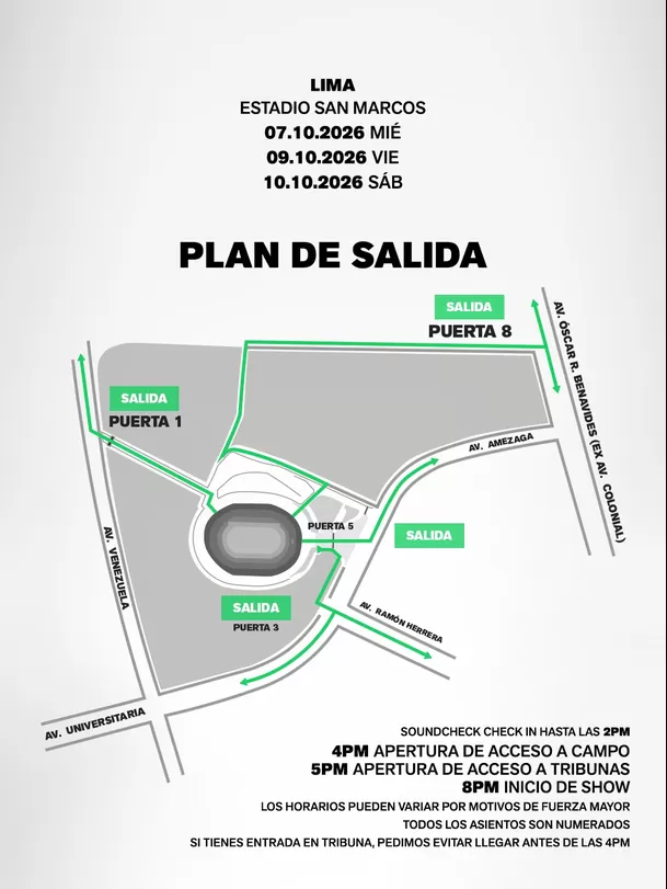 Plan de salida para los conciertos de BTS en Lima / IG: @livenationperu Plan de salida para los conciertos de BTS en Lima / IG: @livenationperu