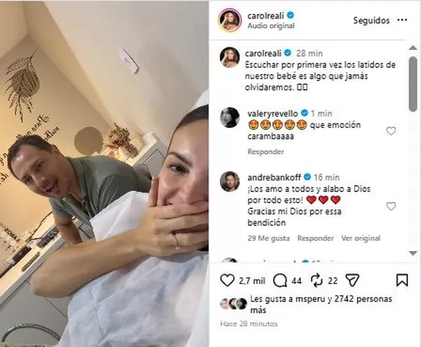 Reacción de Andre Bankoff por latidos de su bebé  / IG: carolreali