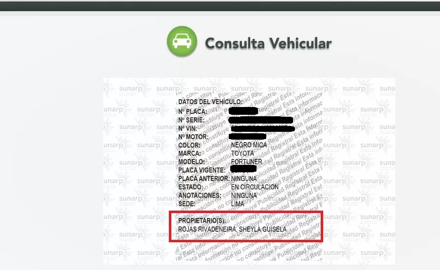 Camioneta que trasladó a Paolo Guerrero en Lima es de propiedad de la modelo Sheyla Rojas/Foto: Captura SUNARP 