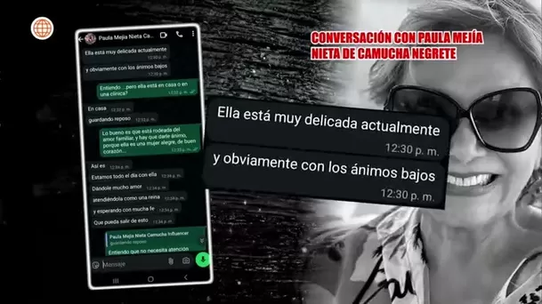 Paula Mejía, la nieta de Camucha Negrete, expresó su fe en que la querida actriz se recuperará. Foto: América TV