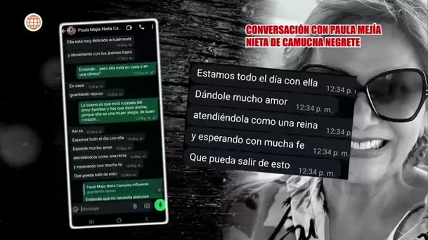 Paula Mejía, la nieta de Camucha Negrete, expresó su fe en que la querida actriz se recuperará. Foto: América TV