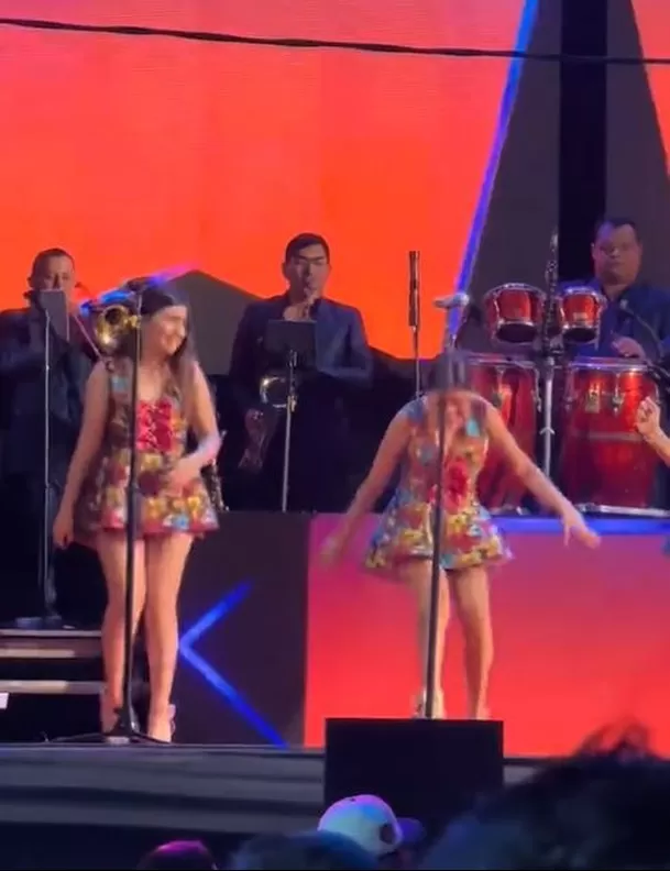 Briela Cirilo sufrió caída en pleno concierto de Corazón Serrano. Fuente: TikTok