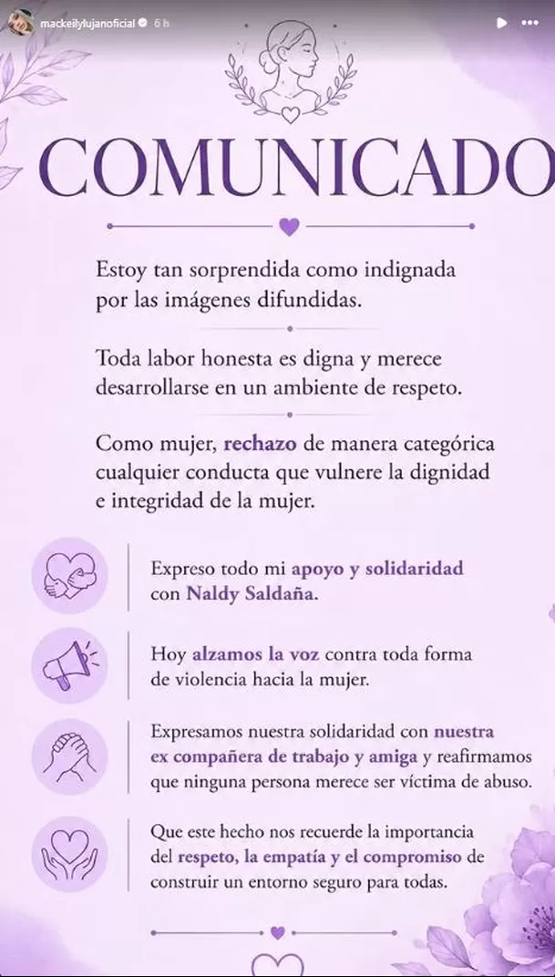 Comunicado de Mackeily Luján / IG: mackeilylujanoficial Comunicado de Mackeily Luján / IG: mackeilylujanoficial