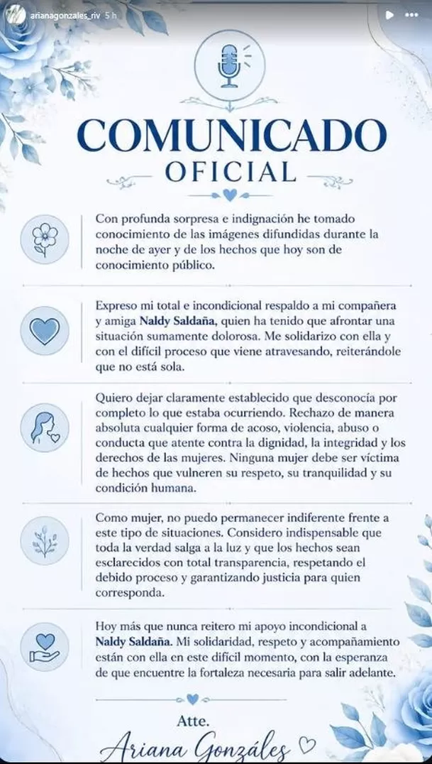 Comunicado de Ariana González / IG: arianagonzales_riv Comunicado de Ariana González / IG: arianagonzales_riv