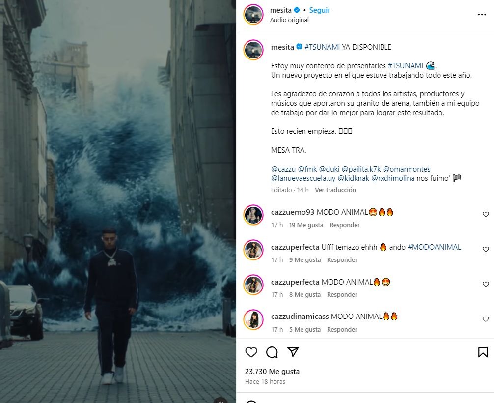 Mesita lanzó su disco Tsunami y tiene una canción con Cazzu / Instagram