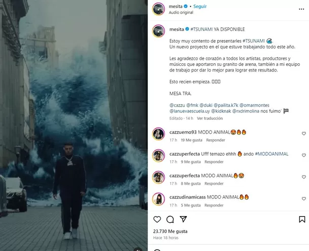 Mesita lanzó su disco Tsunami y tiene una canción con Cazzu / Instagram