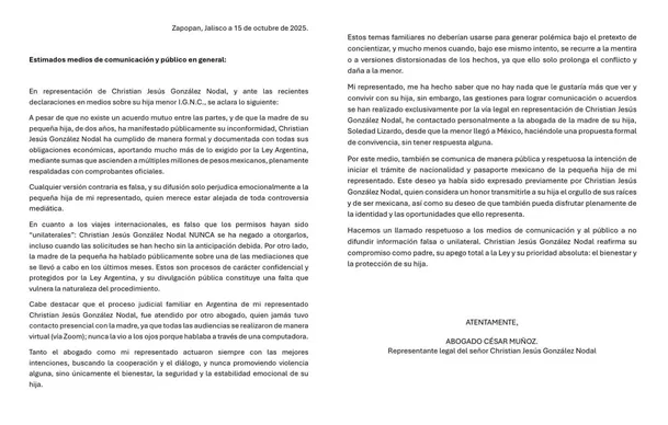 Comunicado del abogado de Nodal / Instagram 
