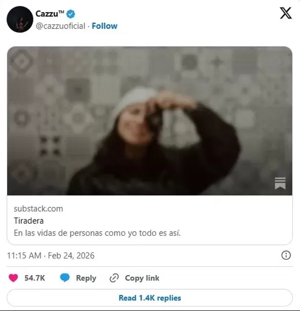 Cazzu compartió un extenso texto en la plataforma Substack, de la cual ella misma publicó el enlace en X.