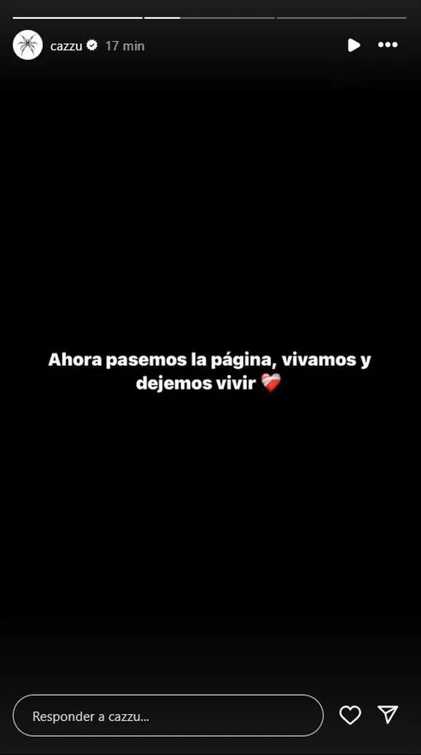 Historia de Cazzú al finalizar su pronunciamiento luego del polpemico beso de Nodal y Ángela Aguilar/Foto: Instagram