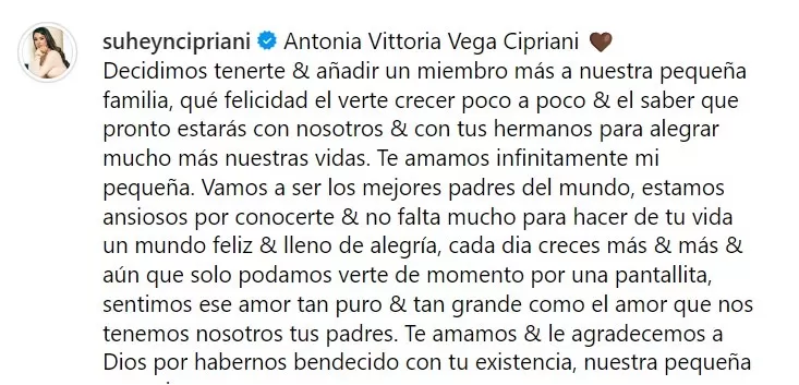 Suheyn Cipriani, pareja de César Vega se convertirán en padres/Foto: Instagram