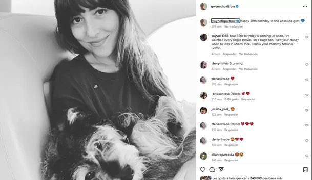 Gwyneth Paltrow, expareja de Chris Martin, le dedicó un tierno mensaje de cumpleaños a Dakota Johnson en 2019 / Instagram