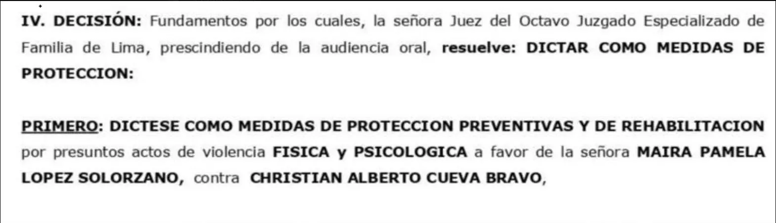 8° Juzgado de Familia de Violencia contra la Mujer e Integrantes del Grupo Familiar de la Corte de Justicia de Lima le otorgó a  las medidas de protección solicitadas por Pamela López /Foto: X