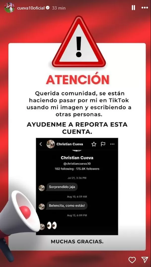  Christian Cueva hizo grave denuncia ¿No quiere problemas con Pamela Franco? / Instagram