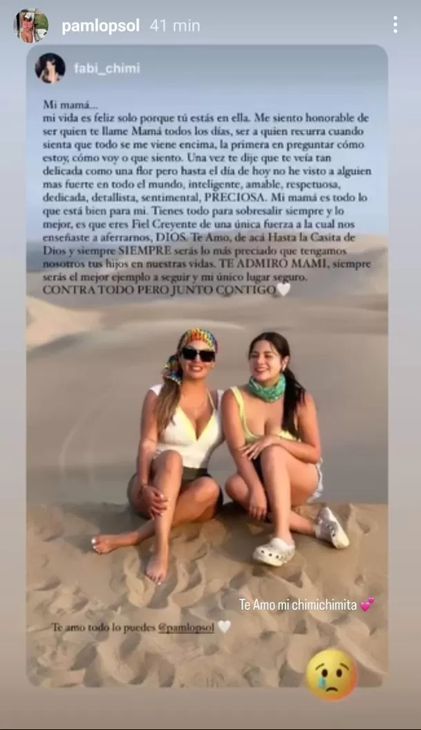 Mensaje de Fabianne a su madre Pamela López. Fuente: Instagram Mensaje de Fabianne a su madre Pamela López. Fuente: Instagram