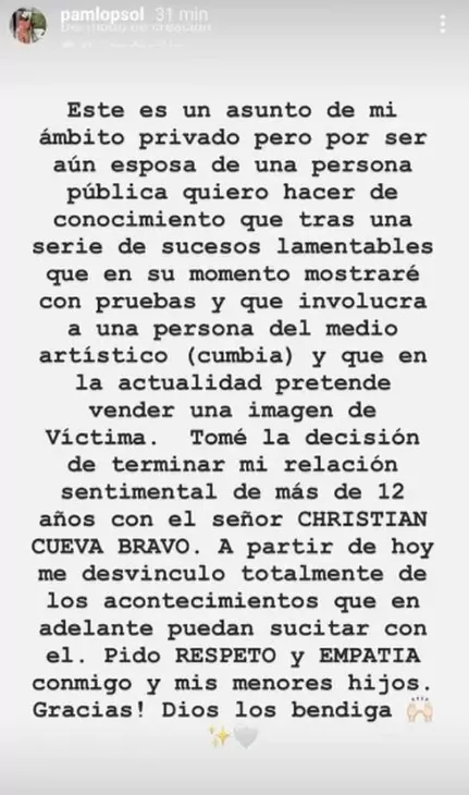 Pamela López quiso desvincularse de Christian Cueva tras demostrarse infidelidad | Imagen: Instagram