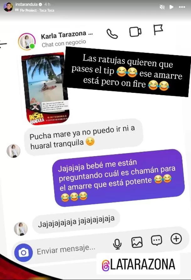 Karla Tarazona se pronunció tras imágenes con Christian Domínguez en la playa. Fuente: Instagram