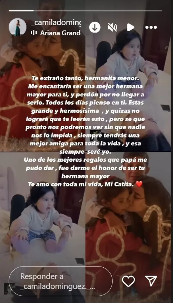 Mensaje de Camila Domínguez en Instagram/Foto: Instagram Mensaje de Camila Domínguez en Instagram/Foto: Instagram