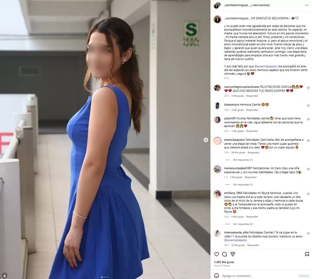 Camila Domínguez celebró el fin de la secundaria con un mensaje en redes sociales que generó polémica al destacar solo el apoyo de su madre y dejar fuera a Christian Domínguez. Foto: Instagram