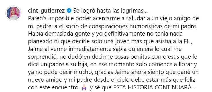 La hija de Tongo expresó así su emoción al conocer al escritor Jaime Bayly/ Ig Cint Gutiérrez