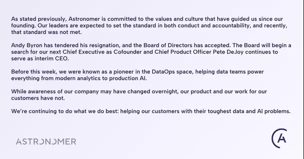 Andy Byron renunció como CEO de Astronomer tras el escándalo durante el show de Coldplay. Fuente: X