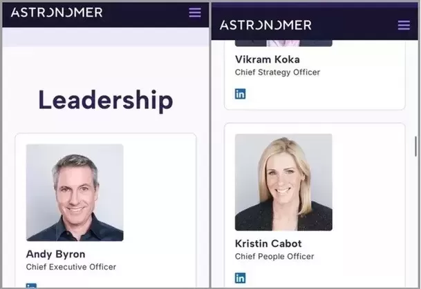 Andy Byron, CEO de Astronomer; y Kristin Cabot, directora de Recursos Humanos se lucieron juntos en show de Coldplay / LinkedIN