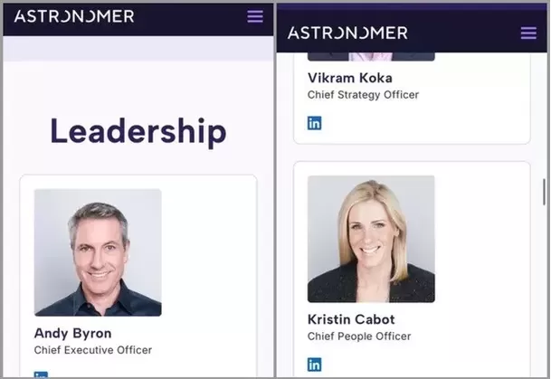 Andy Byron, CEO de Astronomer; y Kristin Cabot, directora de Recursos Humanos se lucieron juntos en show de Coldplay / LinkedIN