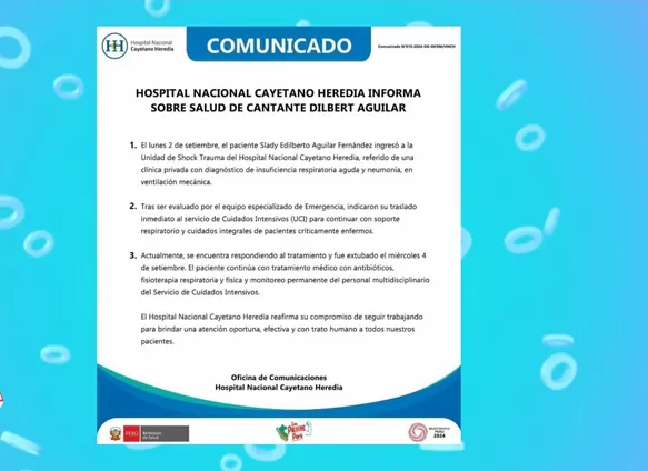 Comunicado oficial del Hospital Nacional Cayetano Heredia sobre la salud de Dilbert Aguilar/Foto: América Hoy