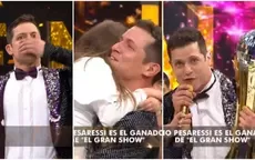 El conmovedor llanto de Gino Pesaressi tras convertirse en flamante ganador de El Gran Show  - Noticias de milena-zarate