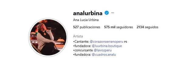El perfil de Ana Lucía Urbina en Instagram / IG