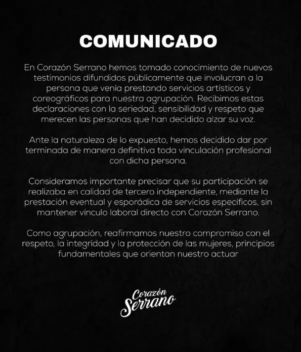 Corazón Serrano confirmó salida definitiva de bailarín/ Captura Instagram Corazón Serrano confirmó salida definitiva de bailarín/ Captura Instagram