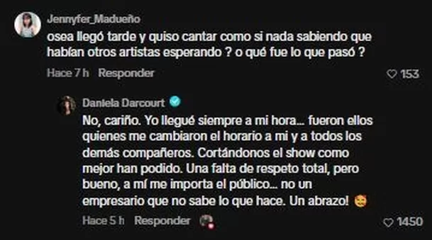 La fuerte respuesta de Daniela Darcourt a las críticas / TIkTok: cindymarisol.01 La fuerte respuesta de Daniela Darcourt a las críticas / TIkTok: cindymarisol.01